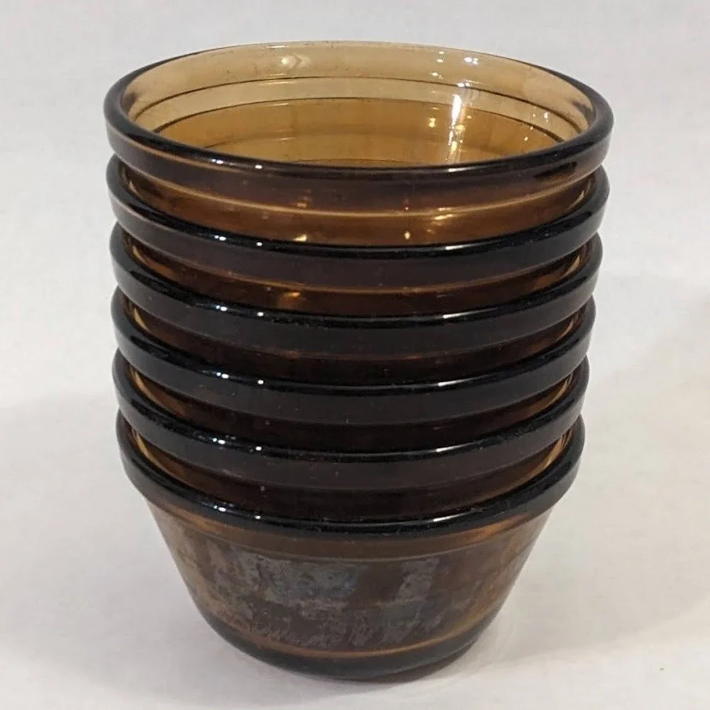 Anchor Hocking Fire-King Amber Glass Custard Cups 6oz Set of 6 Vintage 1034 USA